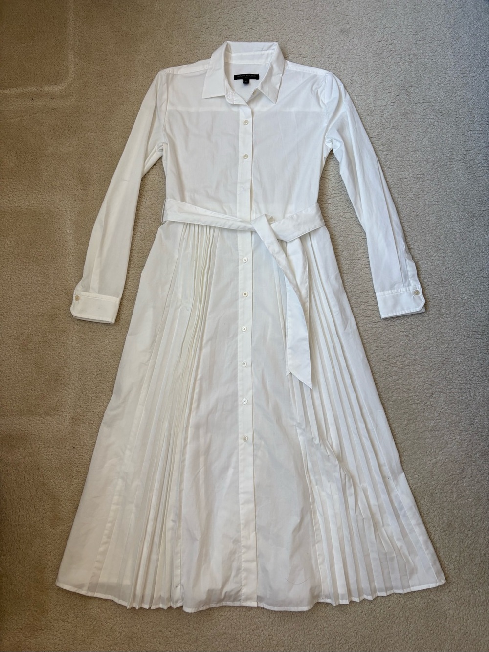 Banana republic white shirt dress with pleated skirt sz 0 chic preppy minimalist
